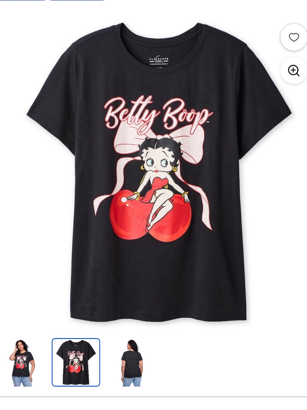 Betty Boop Black Tee with Red Cherry Graphic and Pink Accents